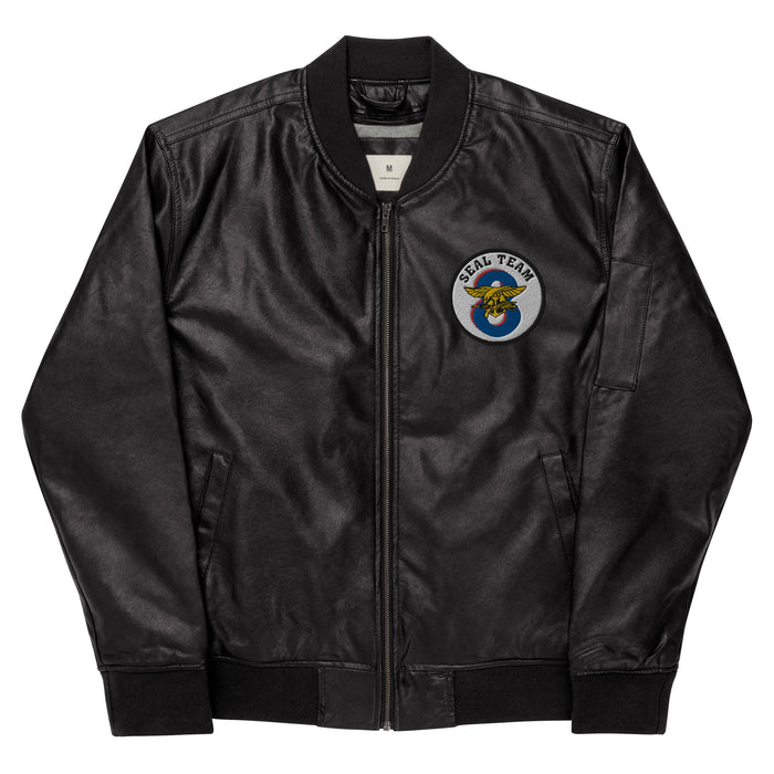 Navy Seal Team 8 Embroidered Leather Bomber Jacket