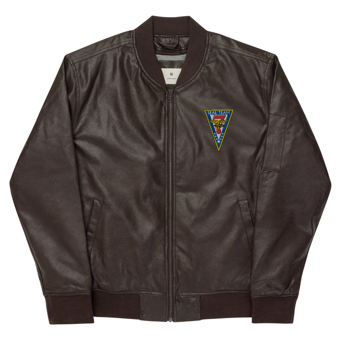 Navy Seal Team 7 Embroidered Leather Bomber Jacket