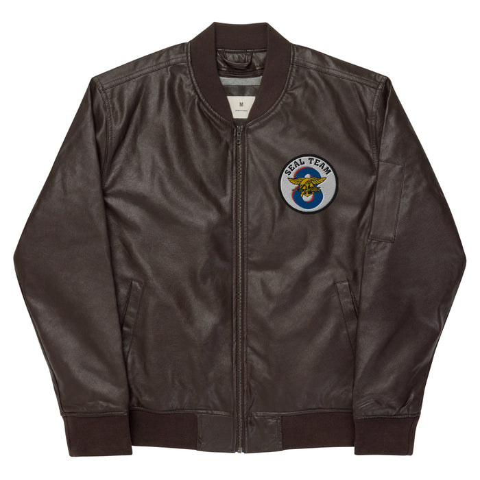 Navy Seal Team 8 Embroidered Leather Bomber Jacket