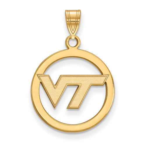SS w/GP Virginia Tech Medium VT Logo Pendant in Circle