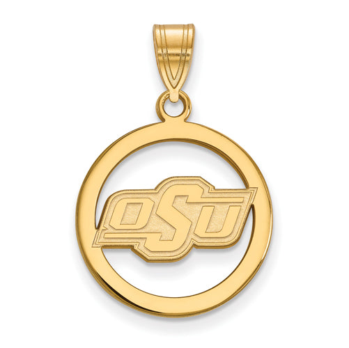 SS w/GP Oklahoma State University Small Pendant in Circle