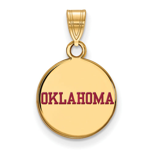 SS w/GP University of Oklahoma Small Enamel "OKLAHOMA" Disc Pendant