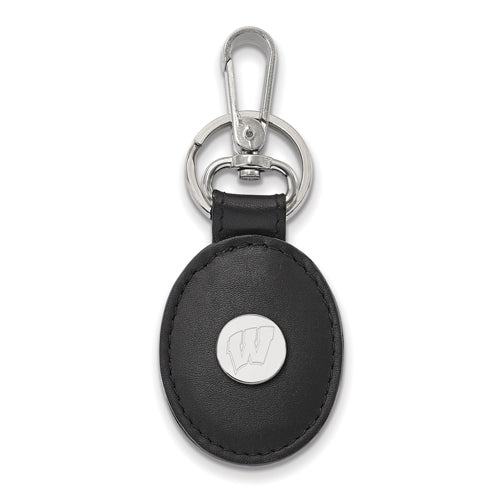 SS University of Wisconsin Black Leather Oval Key Chain