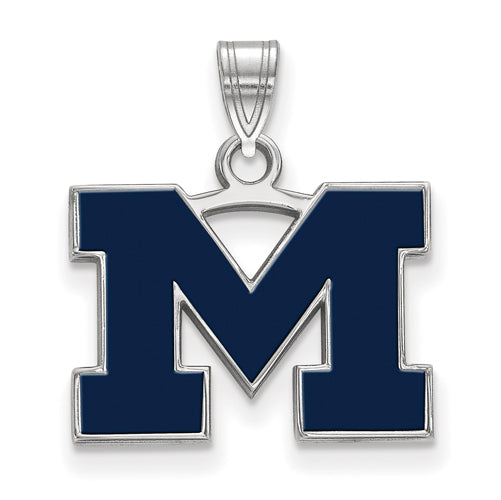 Sterling Silver LogoArt Michigan (Univ Of) Small Blue Enamel Pendant