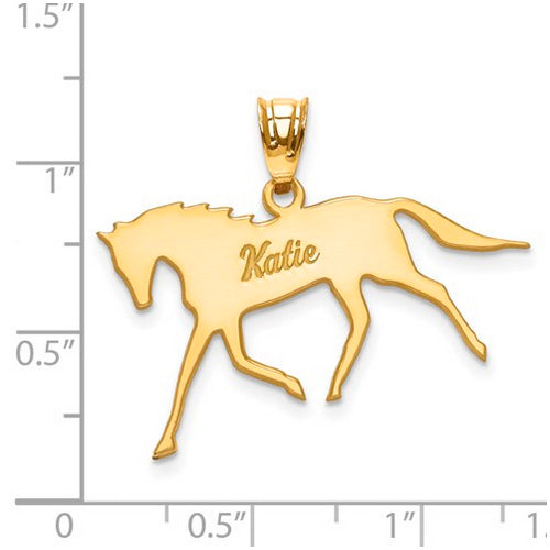 14k Laser Polished Horse Name Pendant