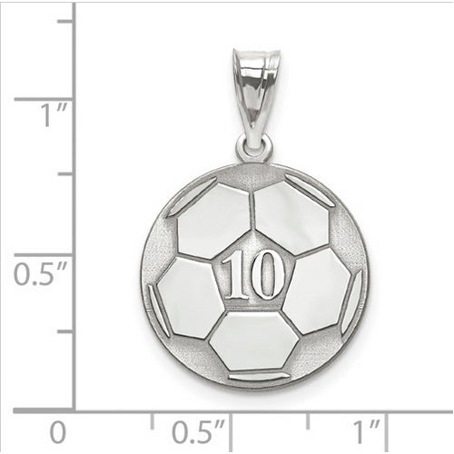 Sterling Silver Rhodium-plated Laser Soccer Number And Name Pendant