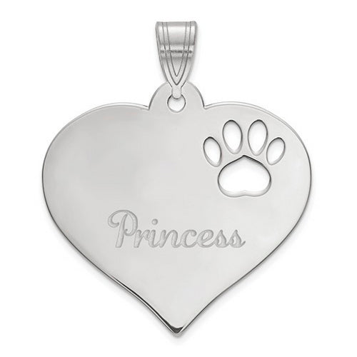 Sterling Silver Rhodium-plated Heart Pendant with Pawprint Cutout