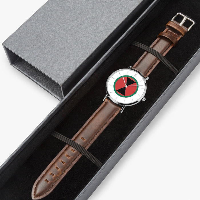 7th Infantry Division-Ultra Thin Leather Strap Quartz Watch (Silver With Indicators)