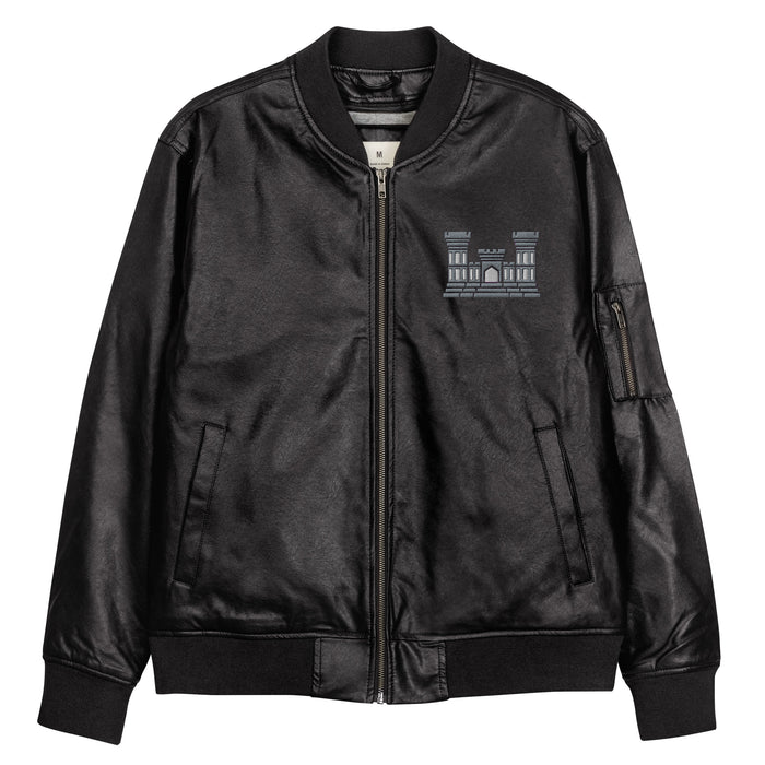 Combat Engineer Embroidered Leather Bomber Jacket