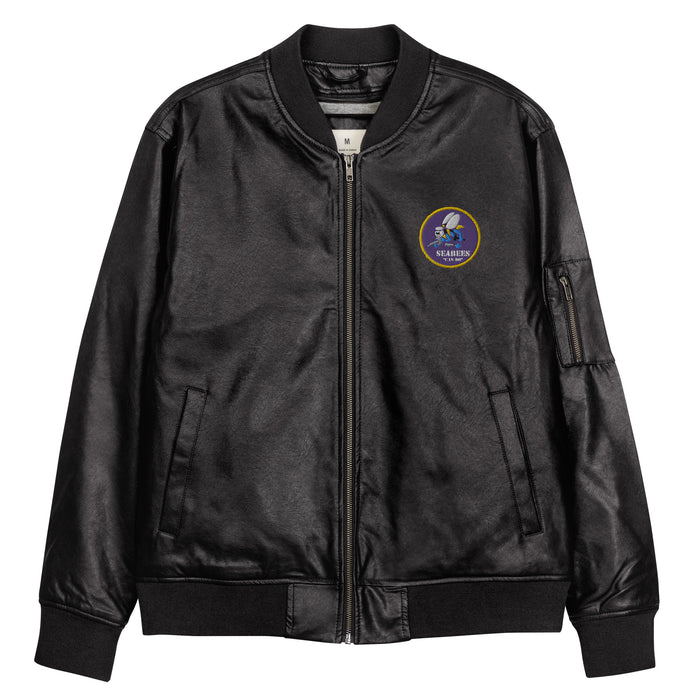 Navy Seabees Embroidered Leather Bomber Jacket