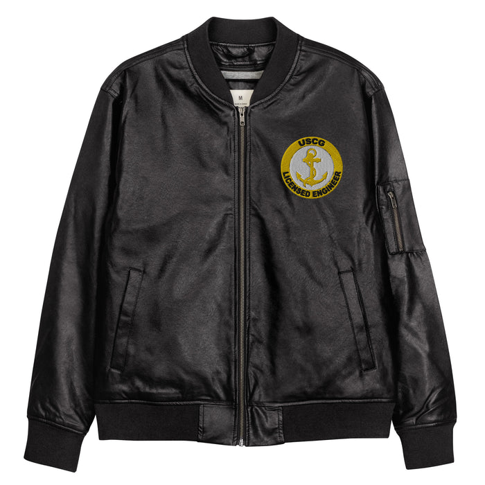 USCG Licensed Engineer Embroidered Leather Bomber Jacket