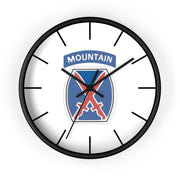 10th Mountain Division Wall Clock with a black frame and black hands