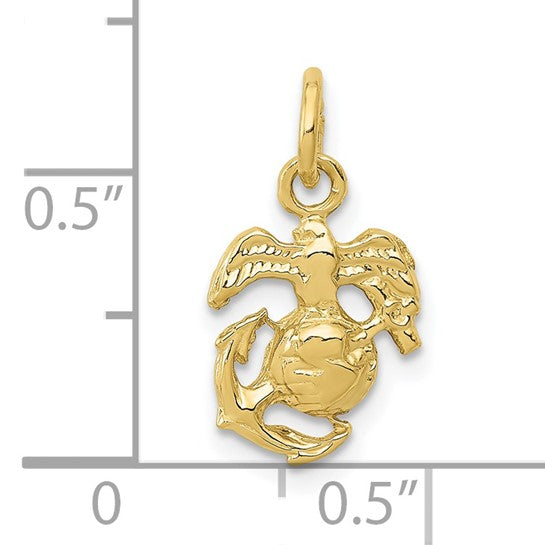 10K Marine Corps Eagle Globe & Anchor Small Pendant showing measurements