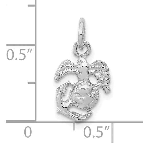 10k White Gold Eagle Globe & Anchor Small Pendant showing measurements