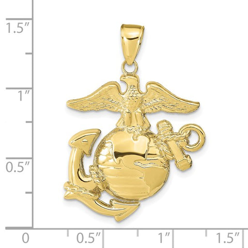 10K Marine Corps Insignia Pendant showing measurements