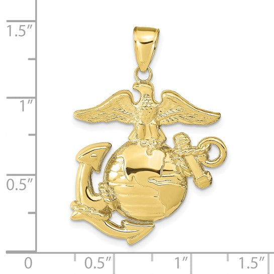 10K Marine Corps Insignia Pendant showing measurements