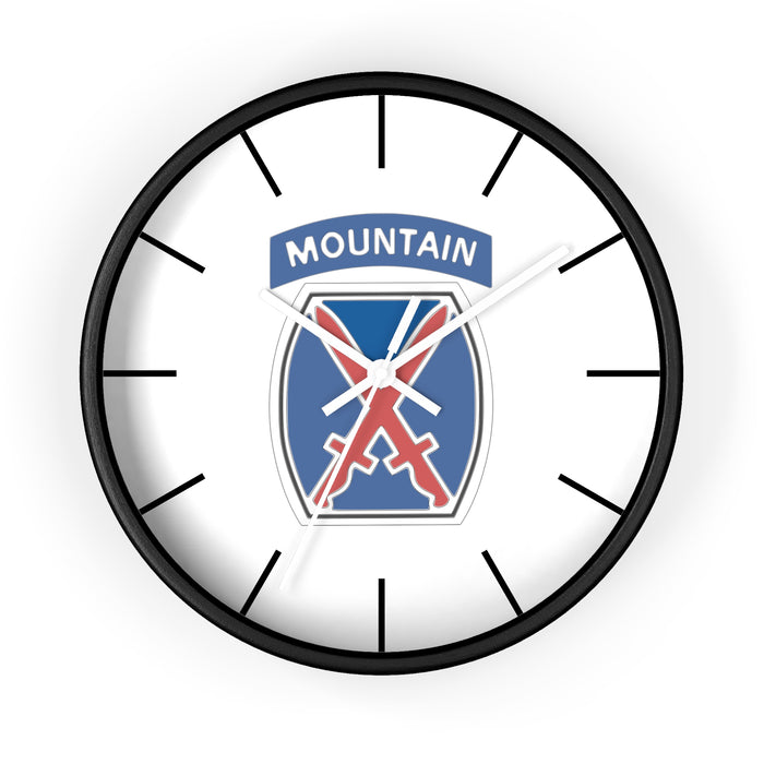 10th Mountain Division Wall Clock with a black frame and white hands