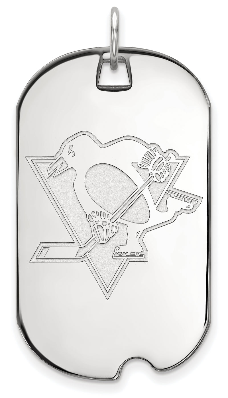 10k White Gold NHL Pittsburgh Penguins Large Dog Tag Pendant