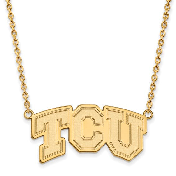 14ky Texas Christian University Large TCU Pendant w/Necklace