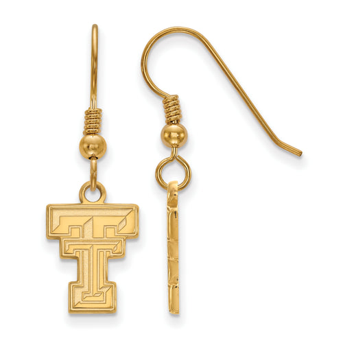 Sterling Silver Gold-plated LogoArt Texas Tech University T-T Small Dangle Wire Earrings