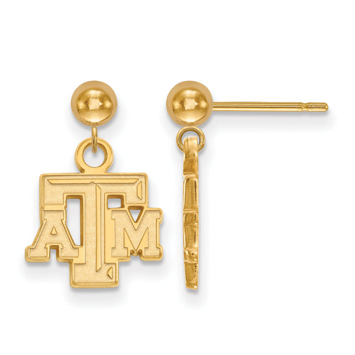 SS w/GP Texas A and M University T-A-M Dangle Ball Post Earrings