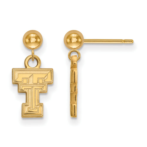 Sterling Silver Gold-plated LogoArt Texas Tech University T-T Dangle Ball Post Earrings