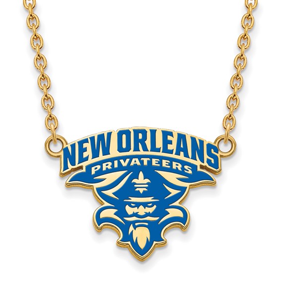 SS w/GP U of New Orleans Lg Enamel Pendant w/Necklace