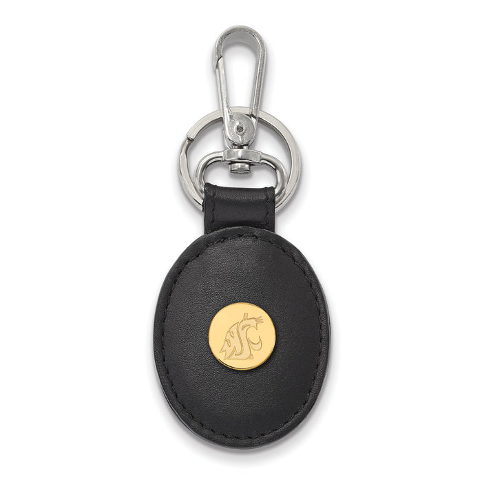  SS w/GP Washington State Black Leather Oval Key Chain