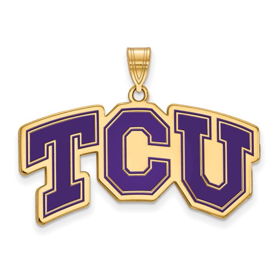 SS w/GP Texas Christian University Large Enamel TCU Pendant