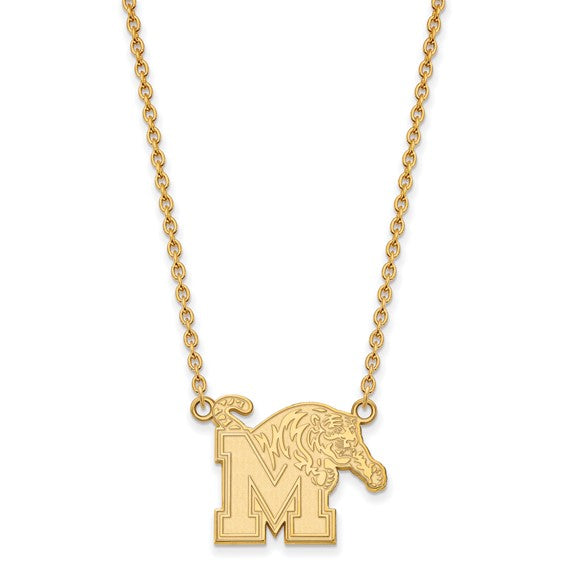 10ky University of Memphis Large Tigers Pendant w/Necklace