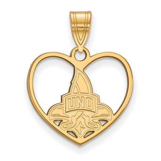 SS w/GP University of New Orleans Pendant in Heart