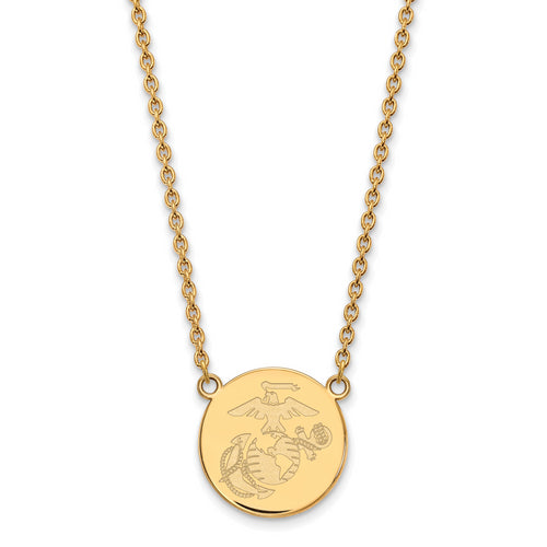 Gold Plated SS U.S. Marine Corps Split Chain Disc Pendant