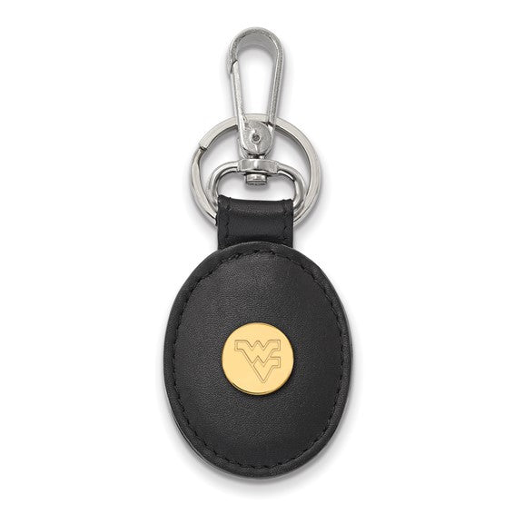 SS w/GP West Virginia U Black Leather Oval Key Chain