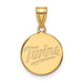 The 14k Gold MLB Minnesota Twins T-C Medium Disc Pendant showcases "Twins" in a stylized script, making it an elegant and charming piece for fans.