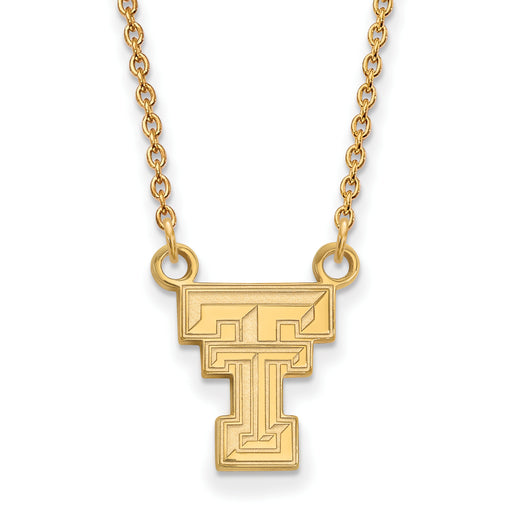 14k Gold LogoArt Texas Tech University T-T Small Pendant 18 inch Necklace