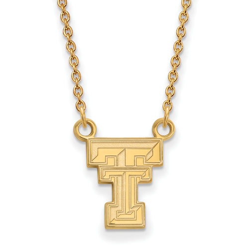 10k Gold LogoArt Texas Tech University T-T Small Pendant 18 inch Necklace