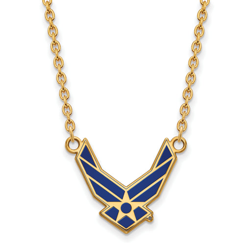 Sterling Silver Gold-plated LogoArt U.S. Air Force Large Enameled Pendant 18 inch Necklace