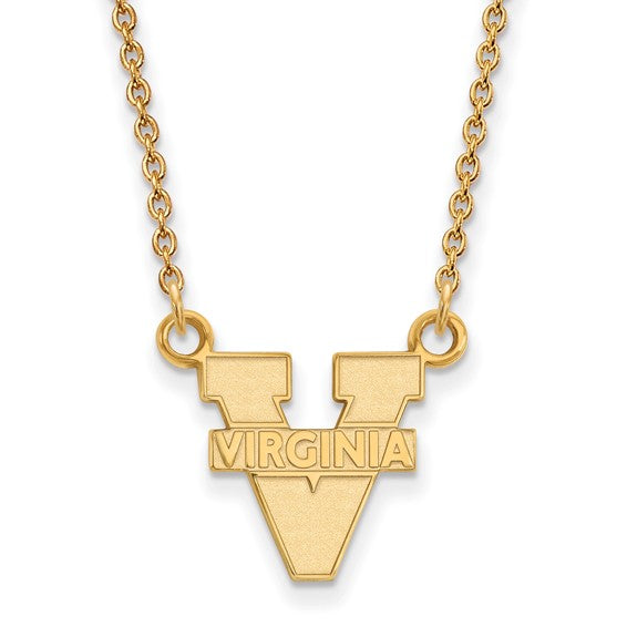 14ky University of Virginia Small Text Logo Pendant w/Necklace