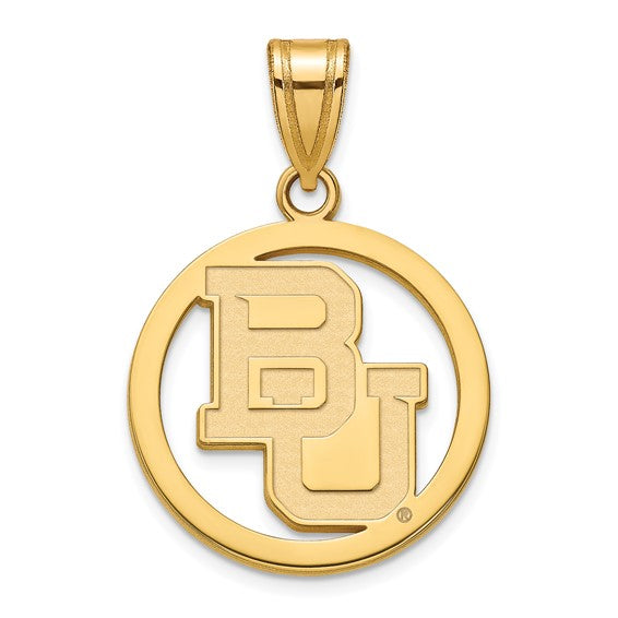 SS w/GP Baylor University Medium Pendant in Circle