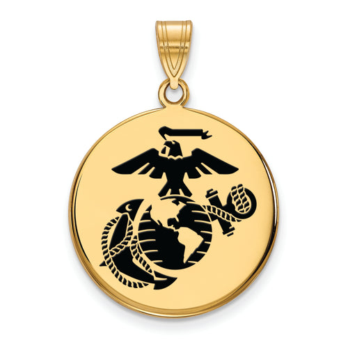 Gold Plated SS Large U.S. Marine Corps Epoxied  Disc Pendant