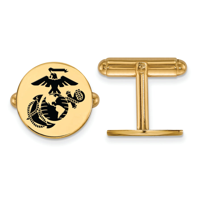 Gold Plated SS U.S. Marine Corps Epoxied  Disc Cuff Link