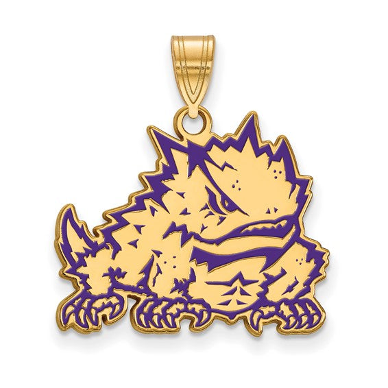 SS w/GP Texas Christian University Large Enamel Athletic Frog Pendant