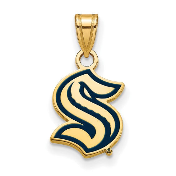 Sterling Silver Gold-plated NHL LogoArt Seattle Kraken Enamel Pendant