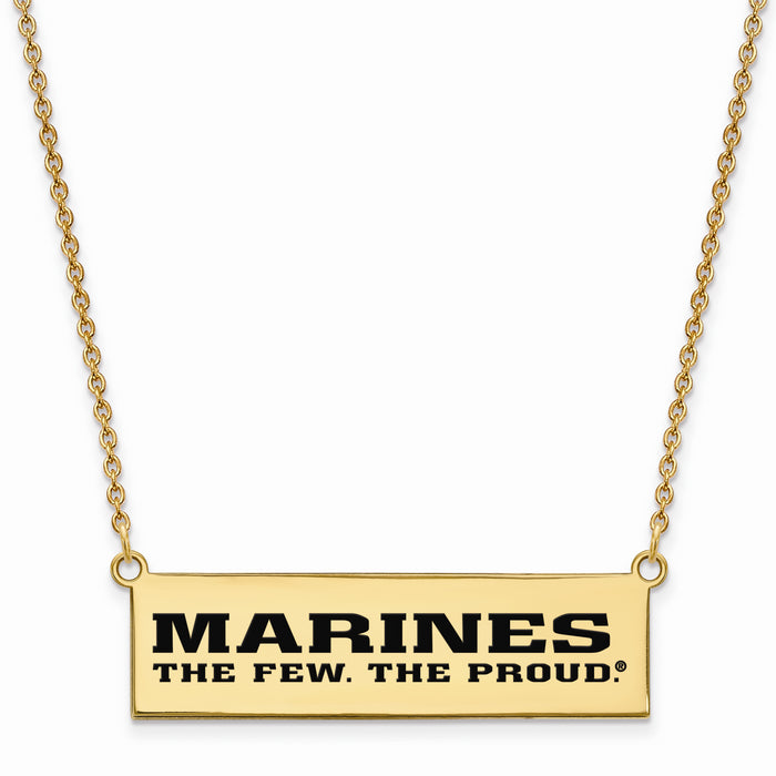 Gold Plated SS U.S. Marine Corps Epoxied The Few. The Proud. Bar Necklace