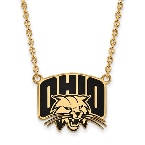 SS w/GP Ohio U Large Enamel Pendant w/Necklace