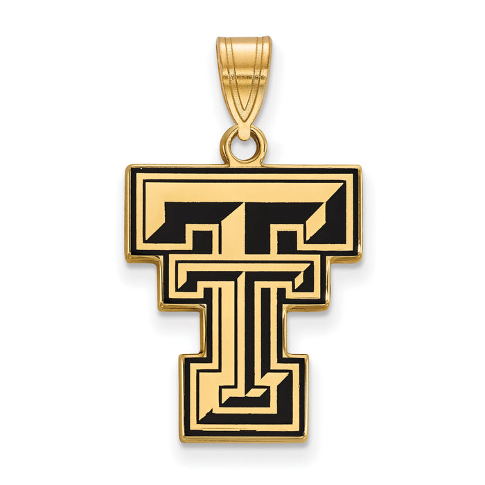 Sterling Silver Gold-plated LogoArt Texas Tech University T-T Large Enameled Pendant