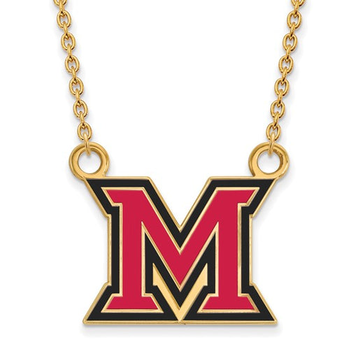 SS w/GP Miami U Large Enamel Logo Pendant w/Necklace