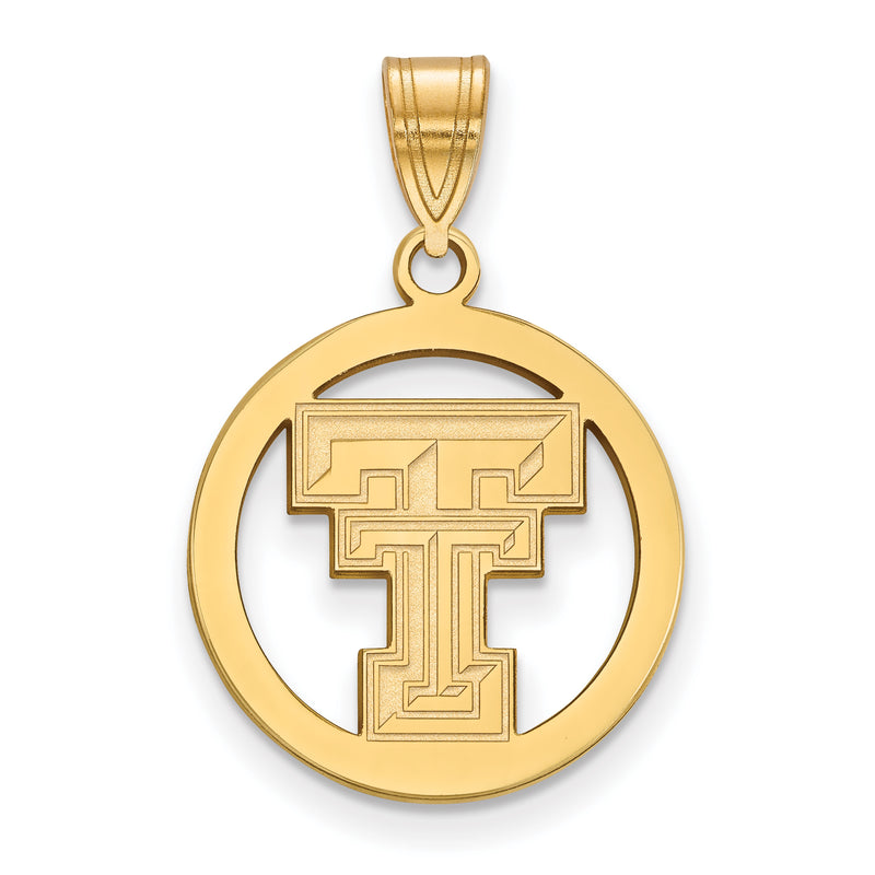 Sterling Silver Gold-plated LogoArt Texas Tech University T-T Medium Circle Pendant