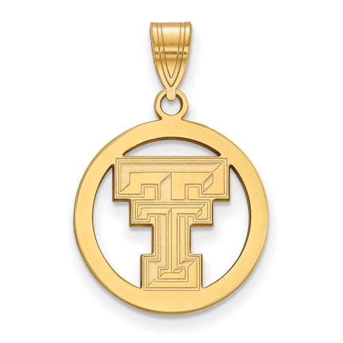 Sterling Silver Gold-plated LogoArt Texas Tech University T-T Medium Circle Pendant