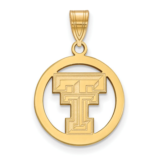 Sterling Silver Gold-plated LogoArt Texas Tech University T-T Medium Circle Pendant